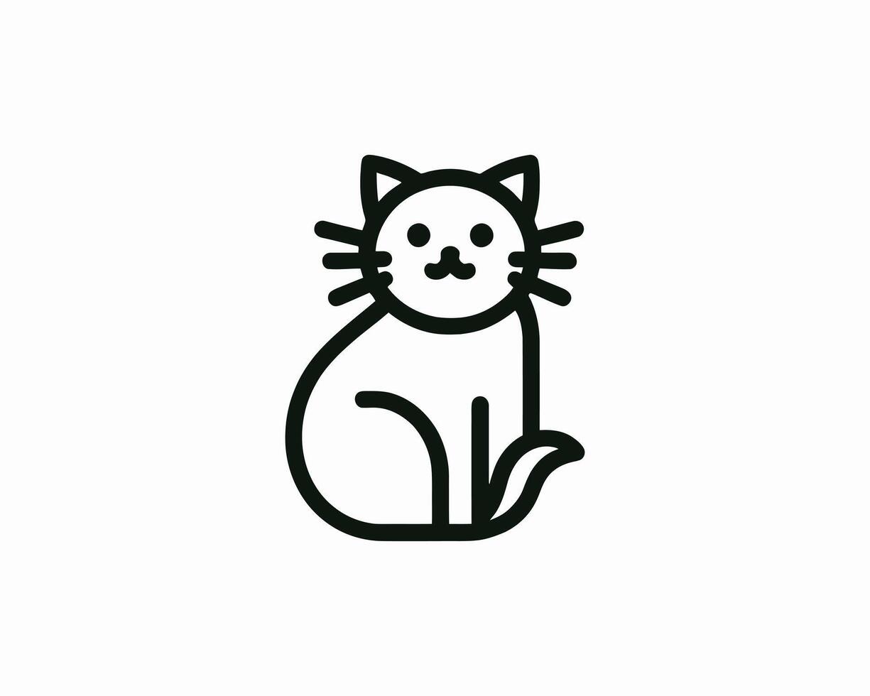 A black and white line drawing of a cat vector