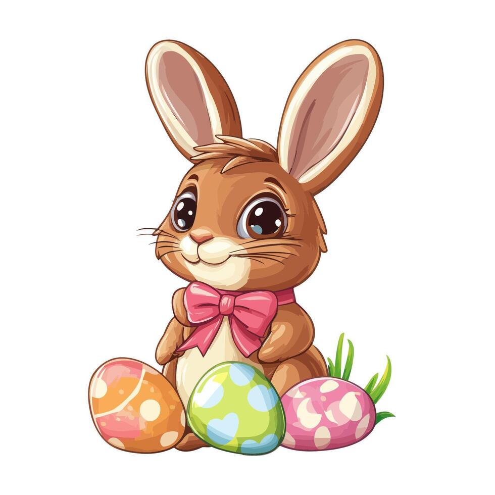 Cute Chocolate Bunny Holding Easter Eggs vector