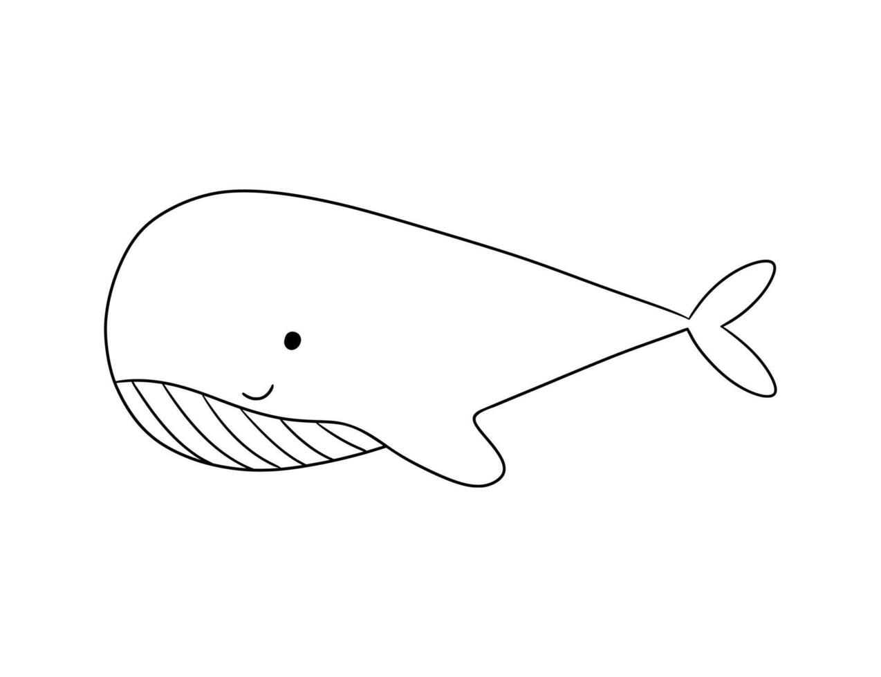 Cute smiling whale, line sea animal doodle illustration for children. nautical drawing for coloring book vector