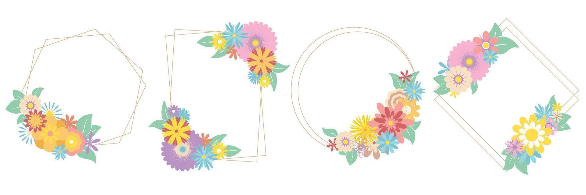 Set of botanical wreaths with flowers and leaves vector