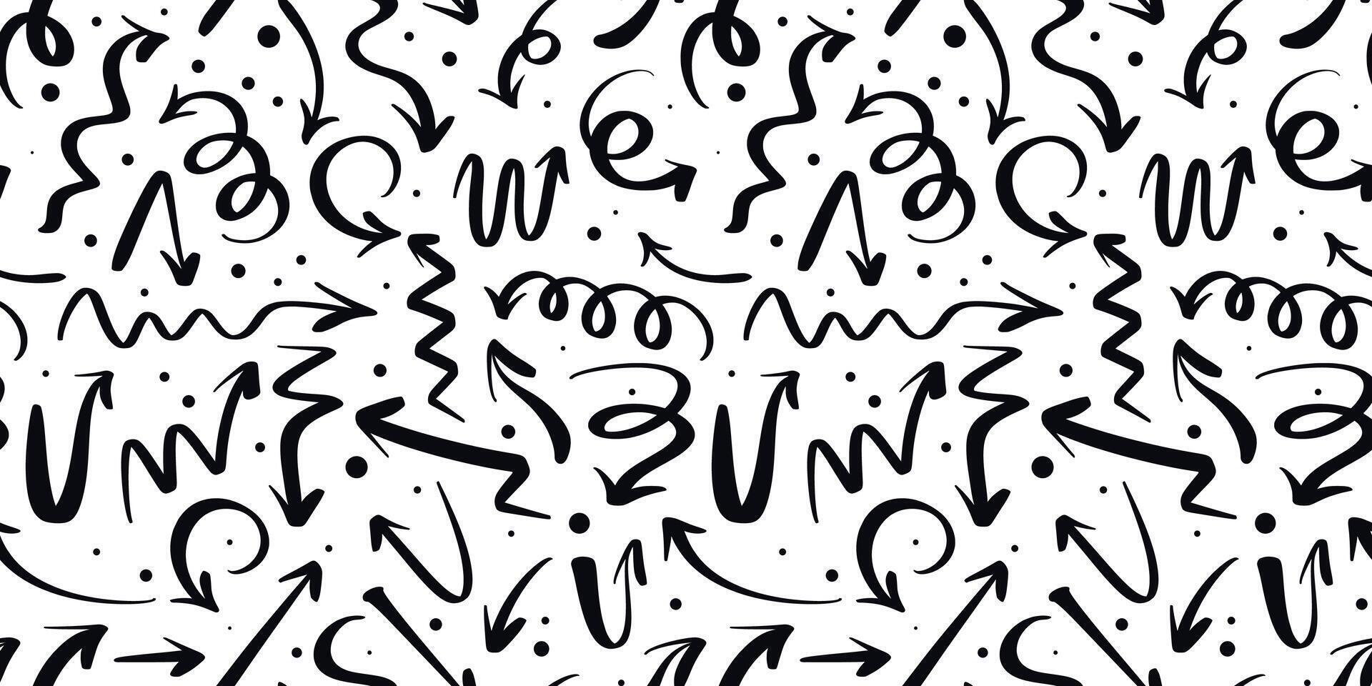 Print generic arrows in doodle style set vector
