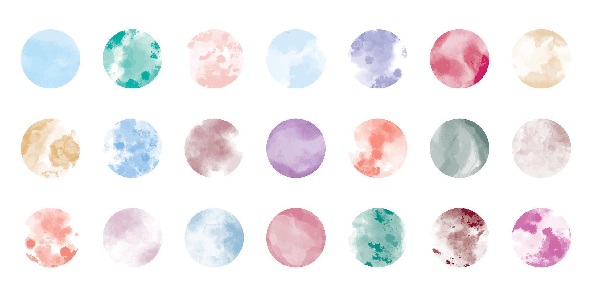 Collection of watercolor texture circles of different colors vector