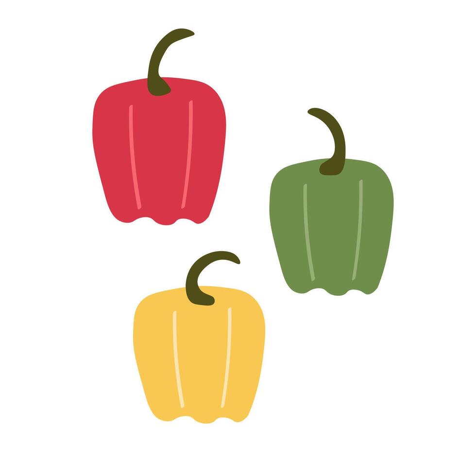 Red, green and yellow pepper Paprika on isolated background. Illustration with Capsicum vegetables, spice fruits. Food and harvest. Design for label, wrapping, paper, textile, banner, sign vector