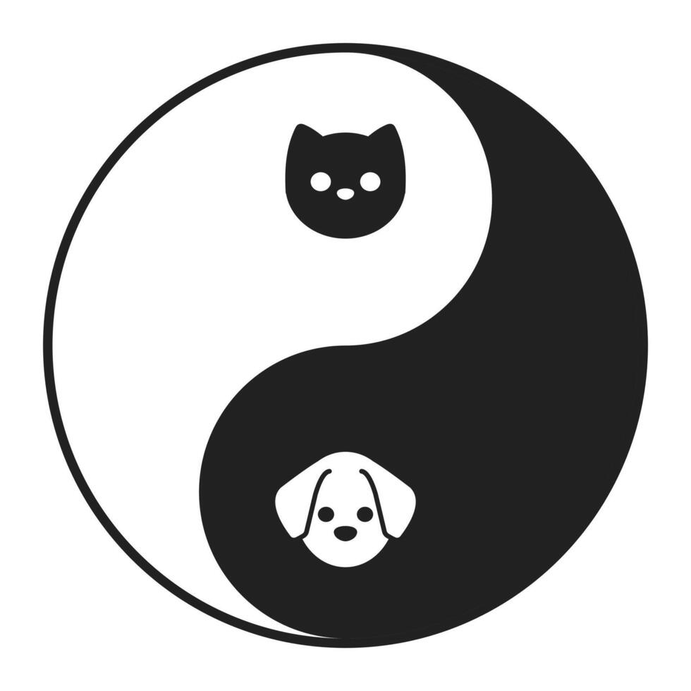 Flat isolated Cat Dog Yin Yang Cute symbol vector