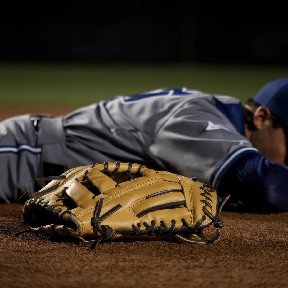 A baseball player laying on the ground photo