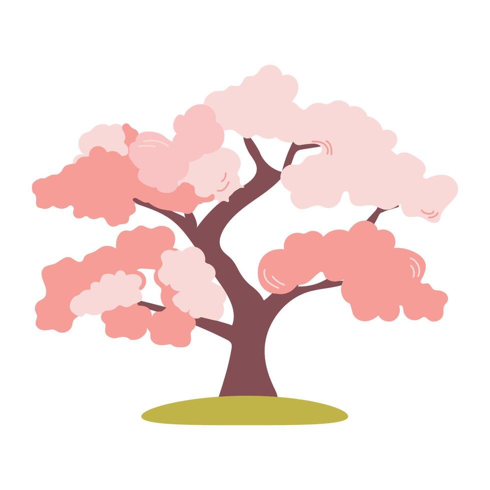 Beautiful pink cherry tree isolated on white background. botanical element for spring. Pink blooming tree. vector