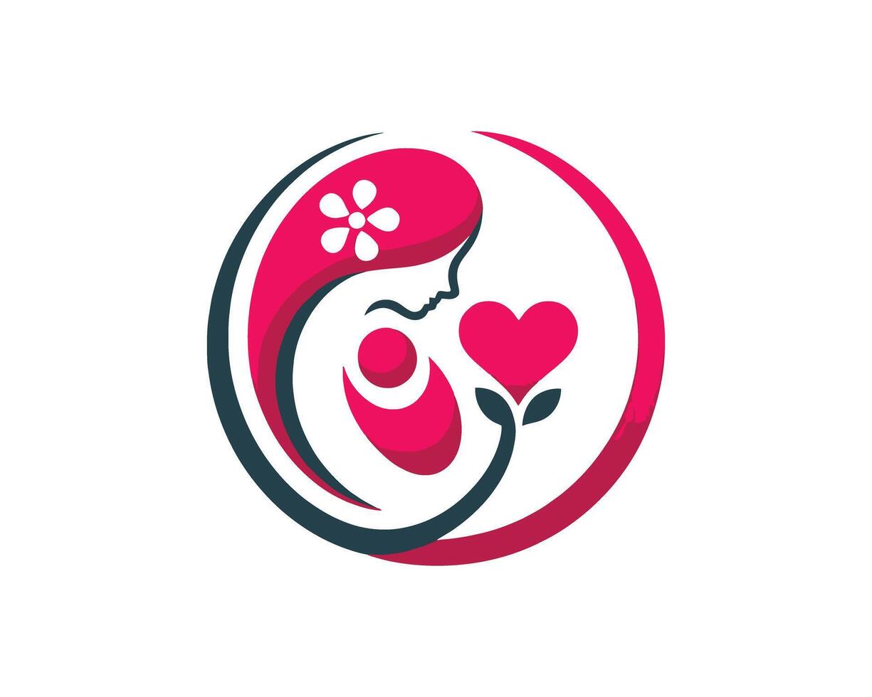 A mother and child logo with a heart vector