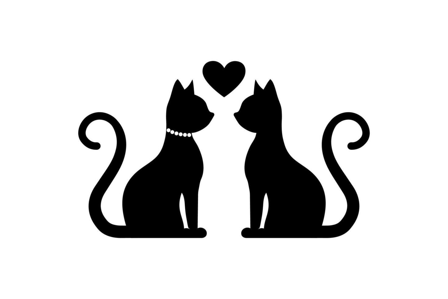 Two cute cats loving each other. Black couple cat Silhouette in love, logo design kittens in Romantic Mood, Valentine concept, illustration isolated on white background vector