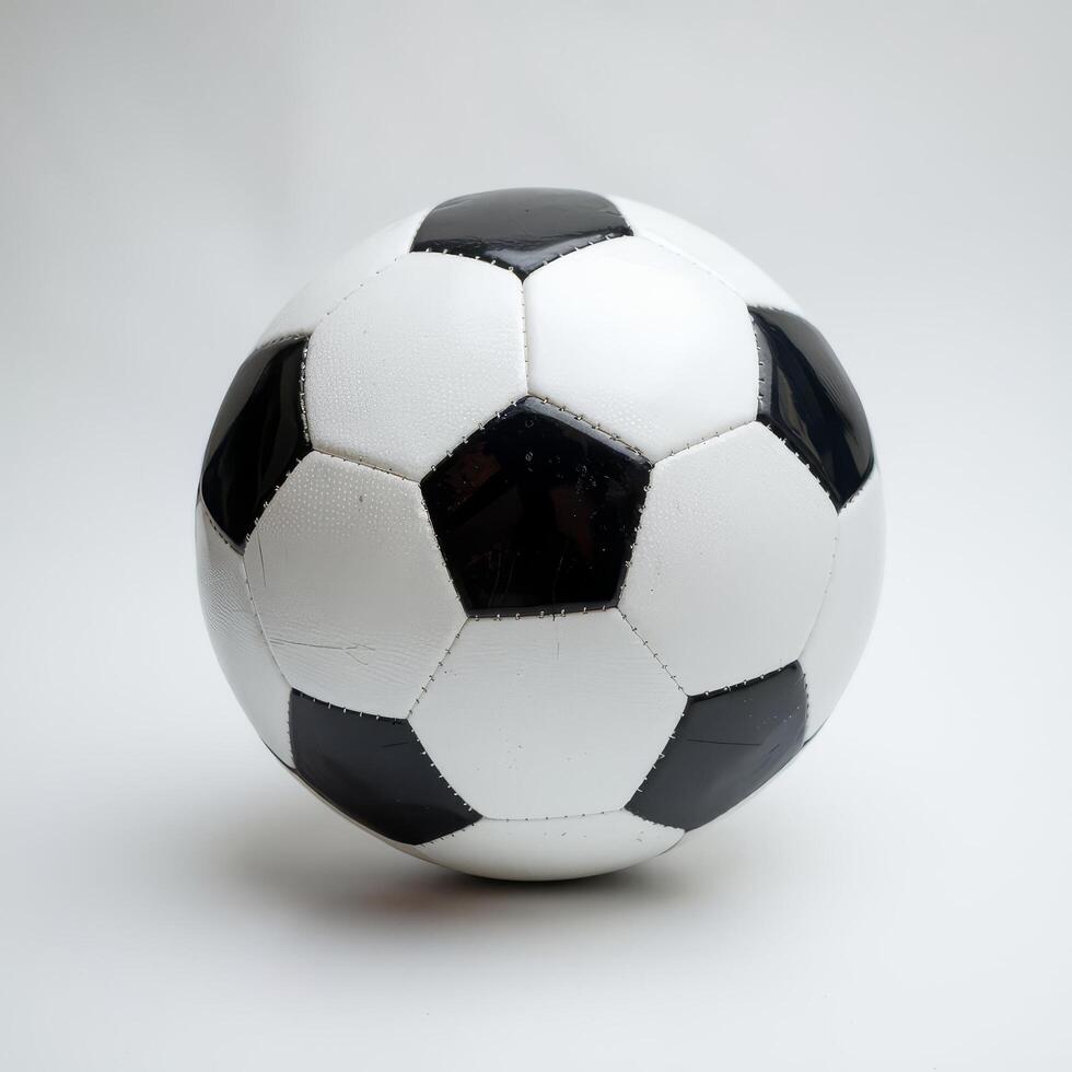 Black and white soccer ball on the white background photo