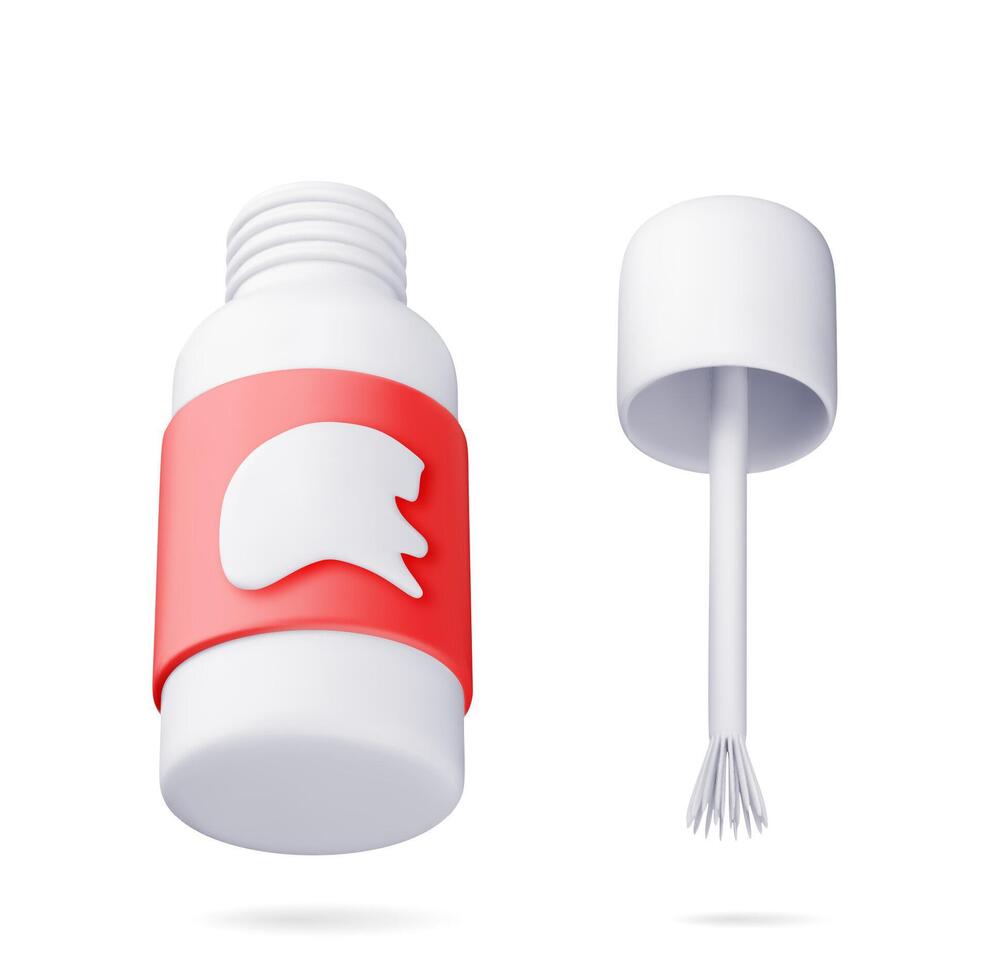 3D Plastic white bottle with stationery corrector isolated. Render correction fluid in container with brush vector