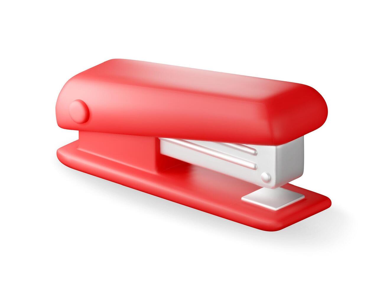 3D Red plastic stapler isolated on white. Render stapler tool icon. Device for fastening sheets. Office and school equipment, stationery vector