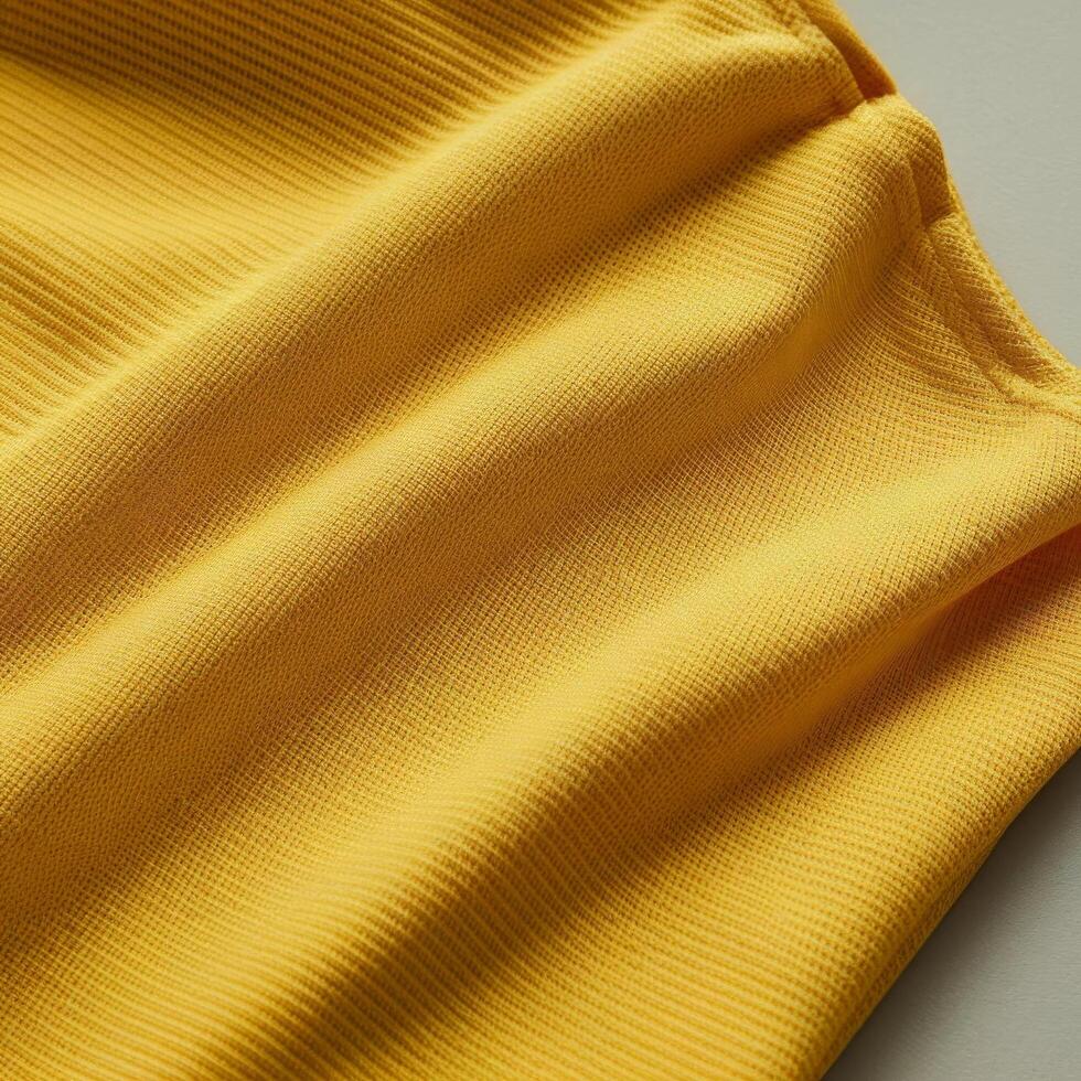 Yellow sports clothing fabric football shirt jersey texture close up photo