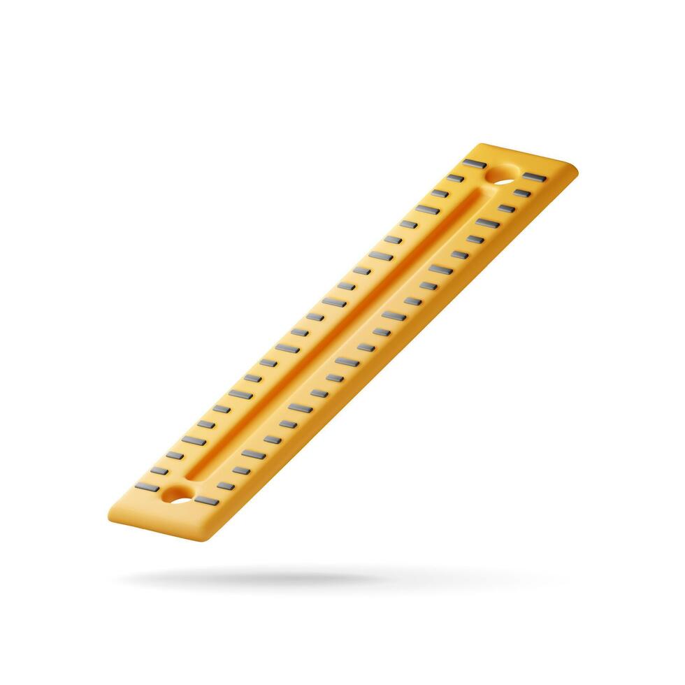 3D plastic measuring ruler isolated on white. Render yellow ruler for education and work vector