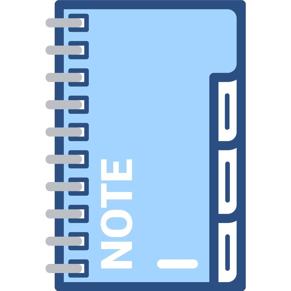 Blue Note Taking Notebook Icon with Spiral Binding and Dividers vector