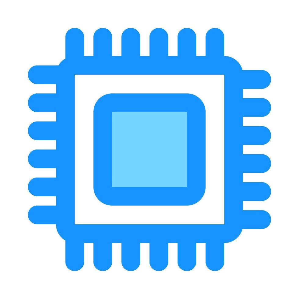 Analyzing Microchip Icon Depicting Integrated Circuit Technology in Bright Blue Style vector