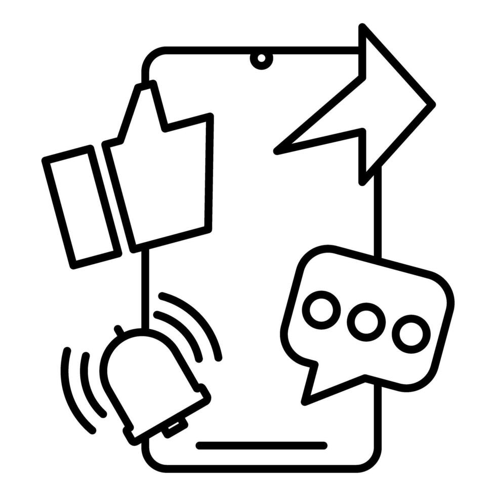 Smartphone with Notifications Like Share and Comment Line Art vector
