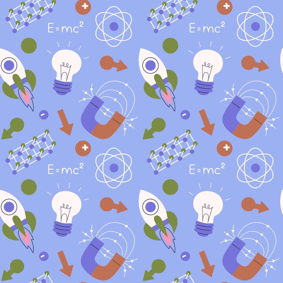 Seamless pattern with physics and science symbols vector