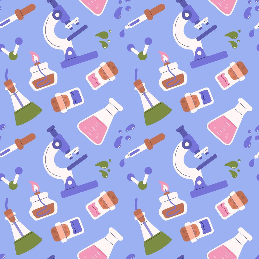 Seamless pattern with colorful science equipment vector