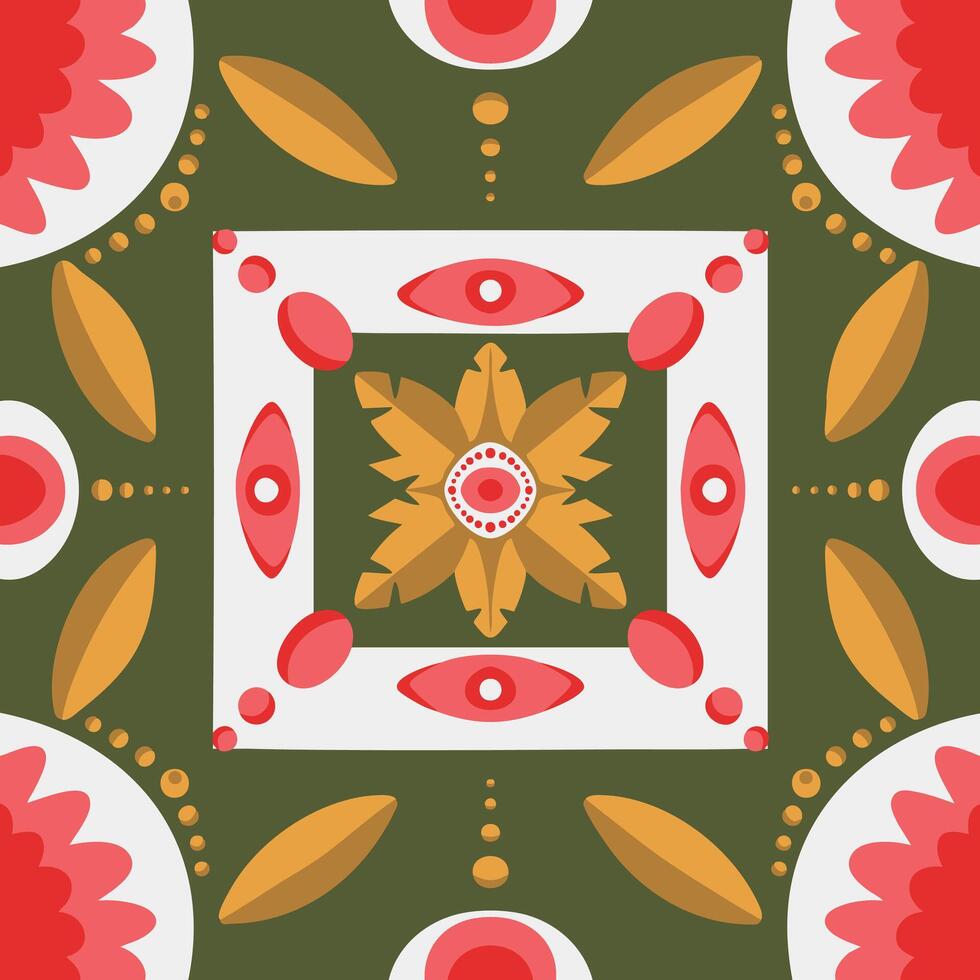 Decorative Floral Pattern with Geometric Elements vector