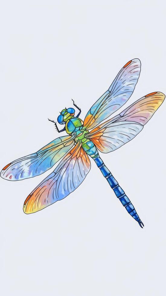 A dragonfly with colorful wings on a white background photo