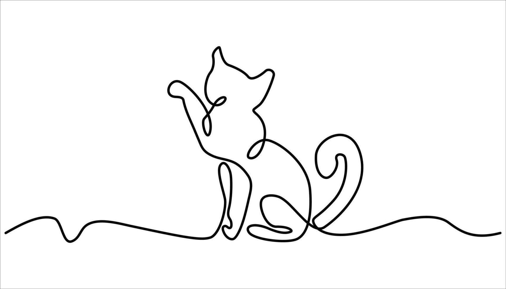 Cat in one continuous line drawing illustration. One line drawing. Cat sitting with curled tail. Continuous one simple single abstract line drawing of cat icon. vector