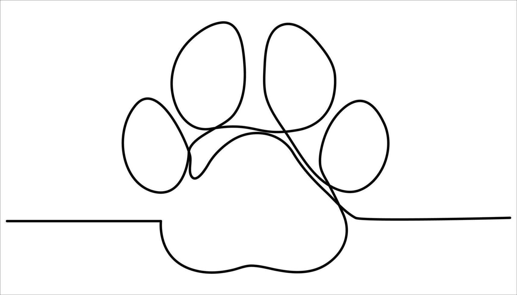 Cat Paw footprint and heart in continuous one line drawing. Doodle animal footprint. vector