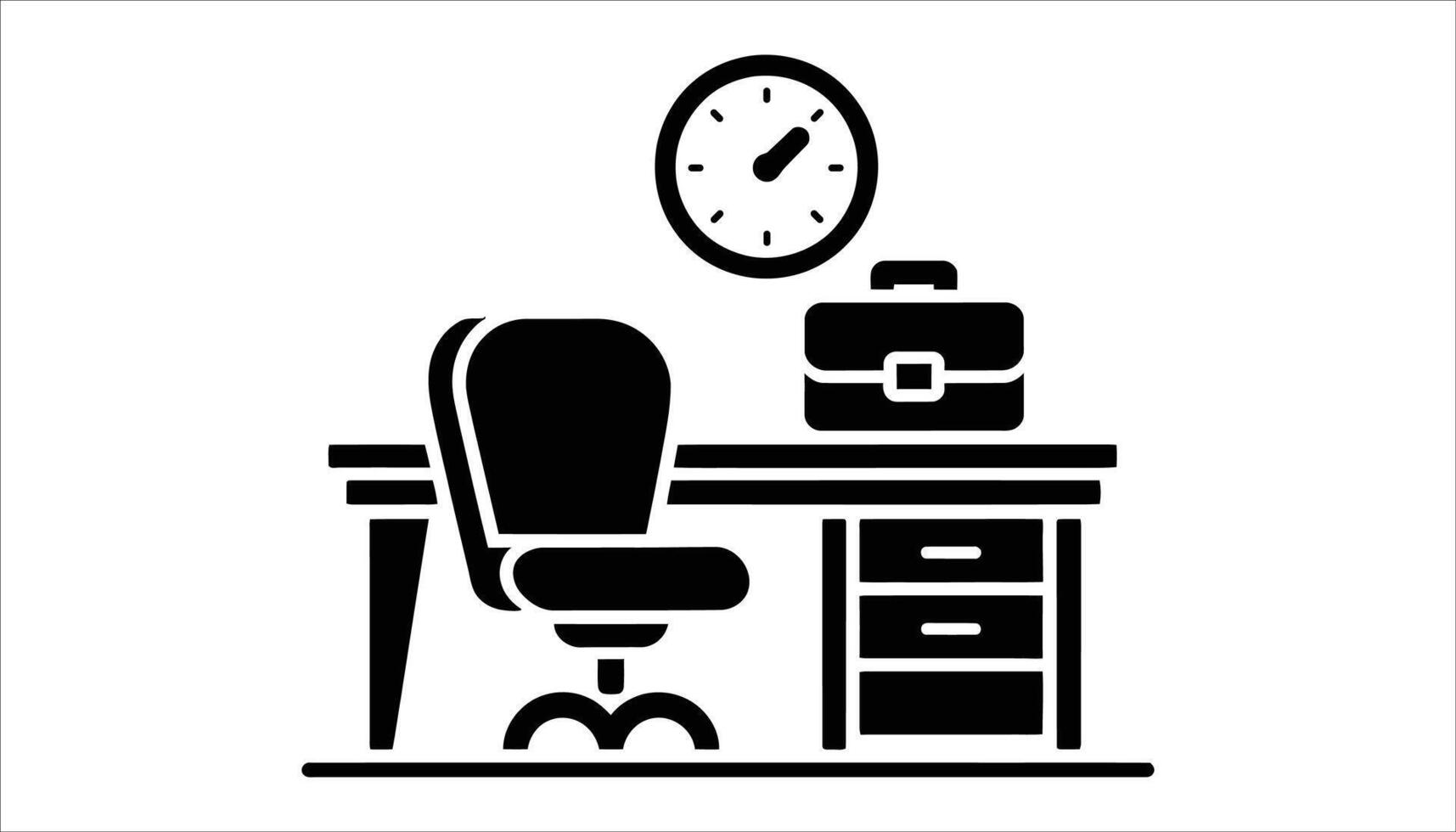 Office Desk Icon. Chair, Clock, and Briefcase on Work Desk. vector