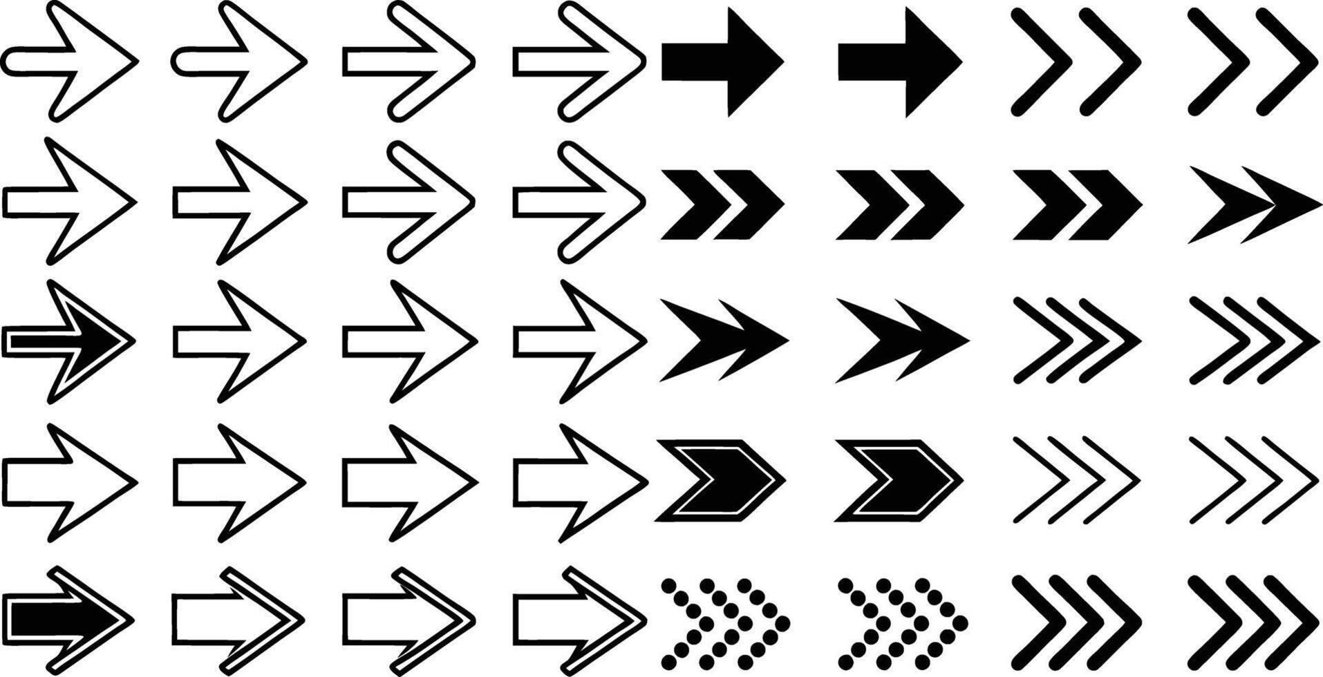 Black Icons Set Of Big Pointer Modern Arrows Of Concept For Web Design, Mobile Apps, User Interface And More Illustration Isolated on White Background. vector