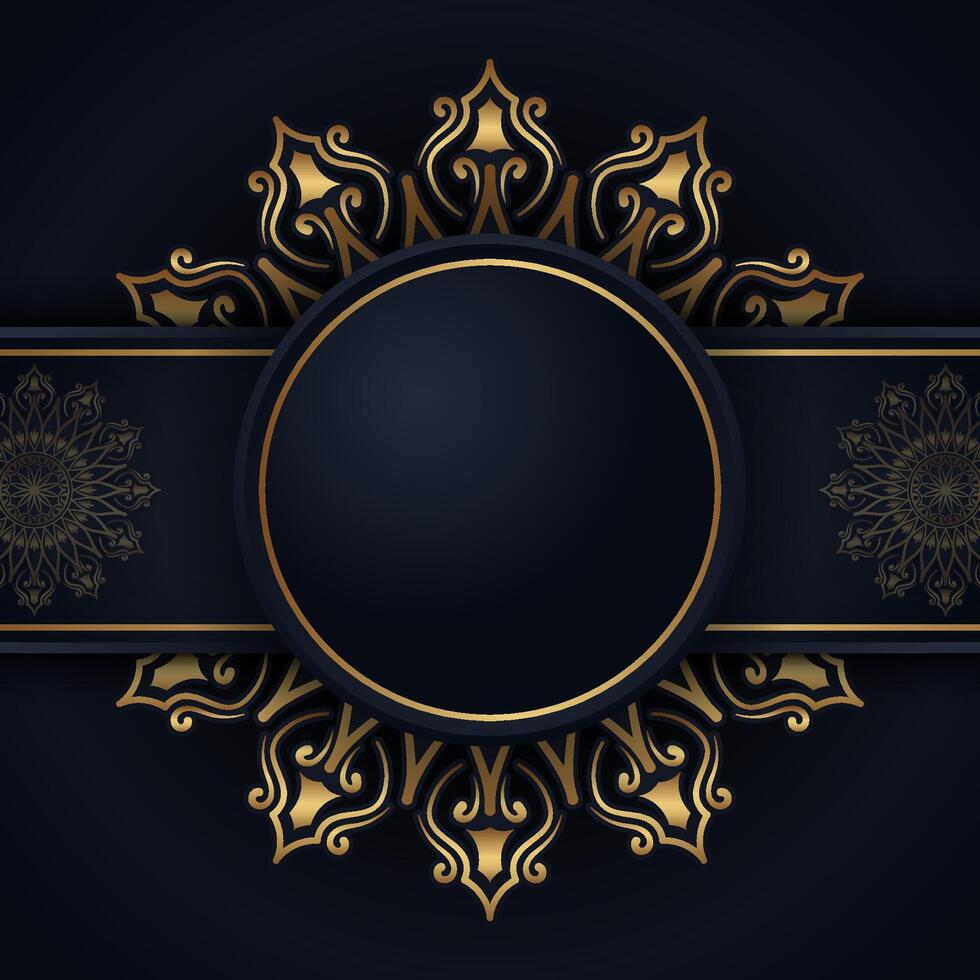 Black background with gold mandala vector