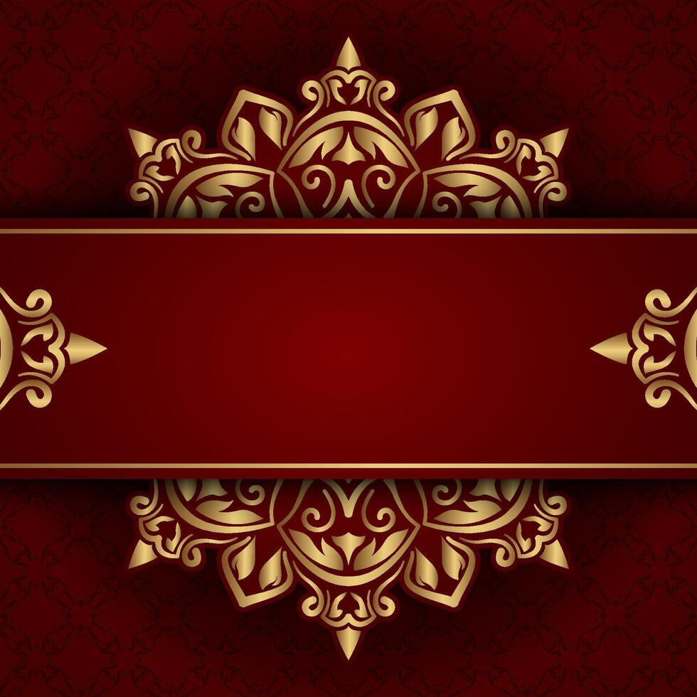 luxury red background with gold mandala ornamental vector