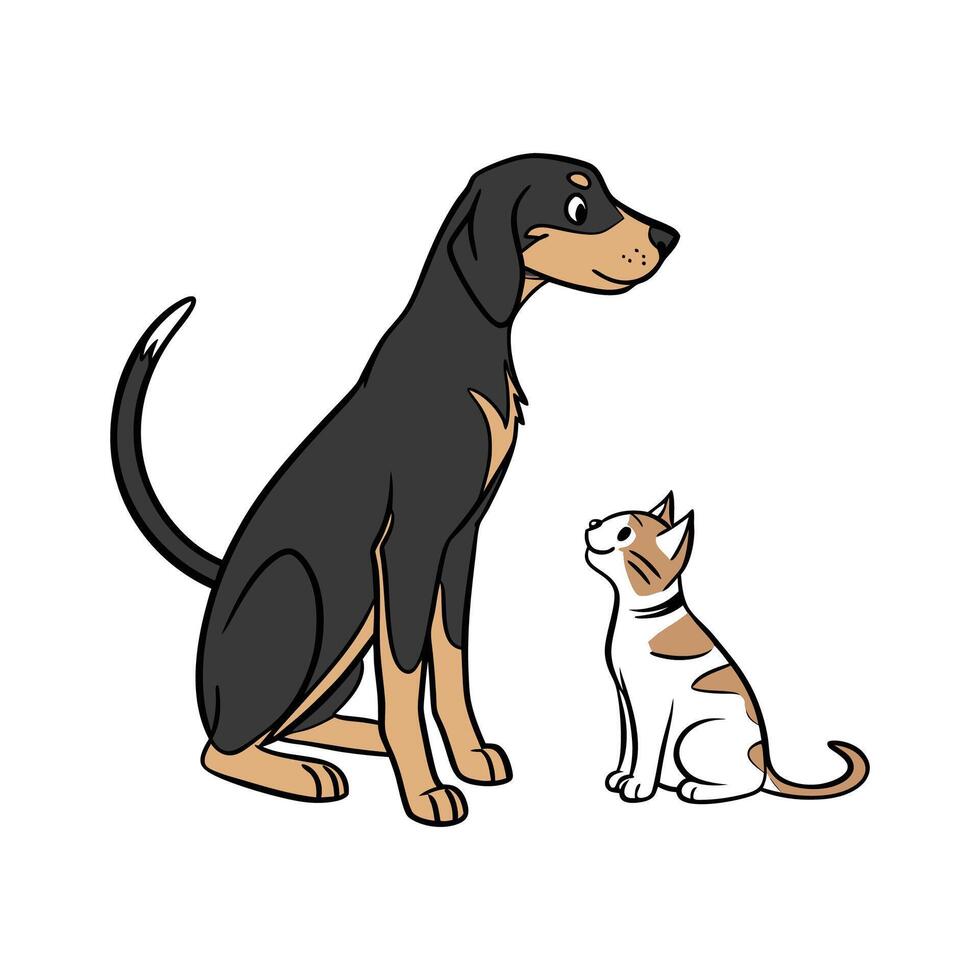 Stylish Coonhound and Manx Cat Illustration vector