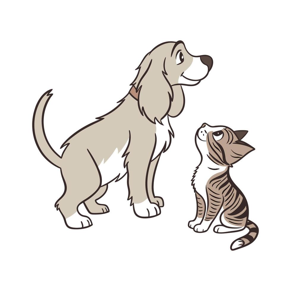 Cocker Spaniel and Manx Cat on White vector