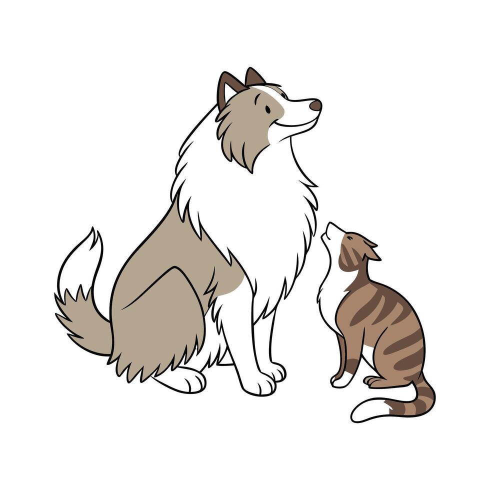 Collie and Manx Cat on White Background vector