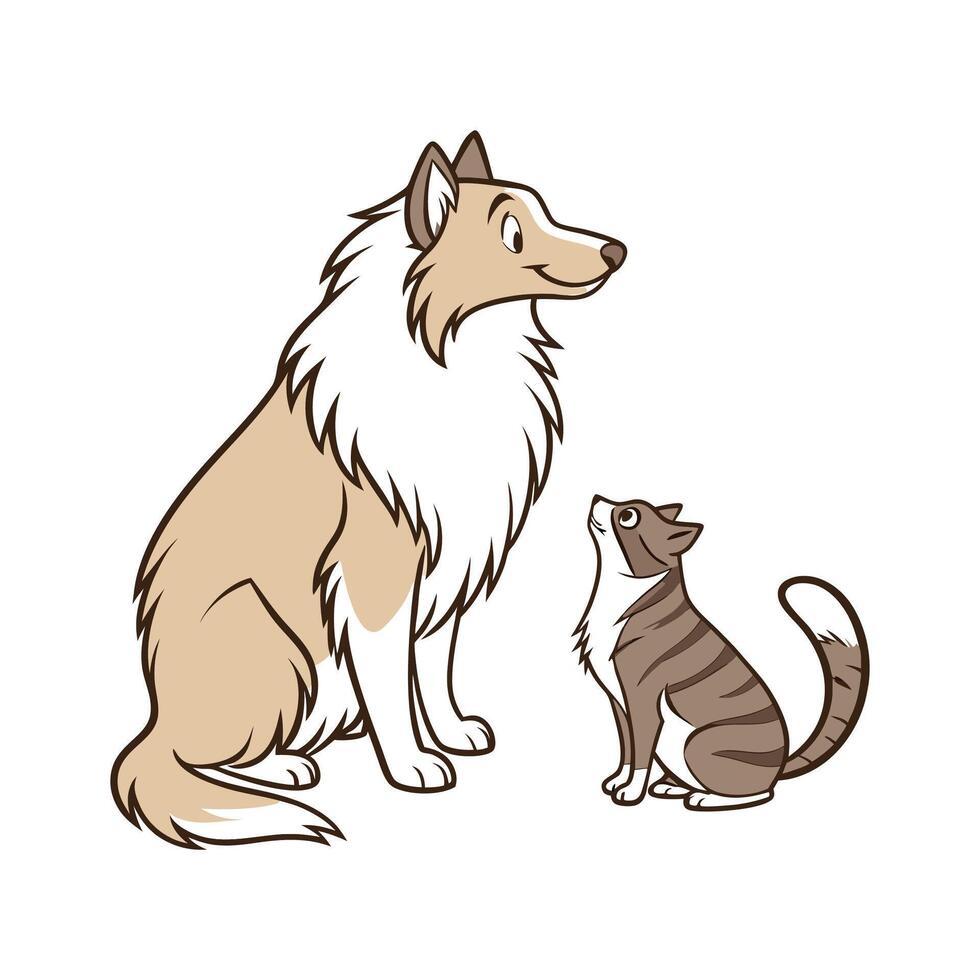 Charming Collie and Manx Cat Design vector