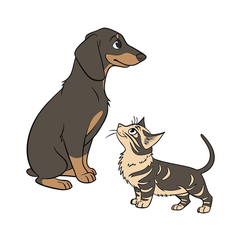 Adorable Dachshund and Manx Cat Graphic vector