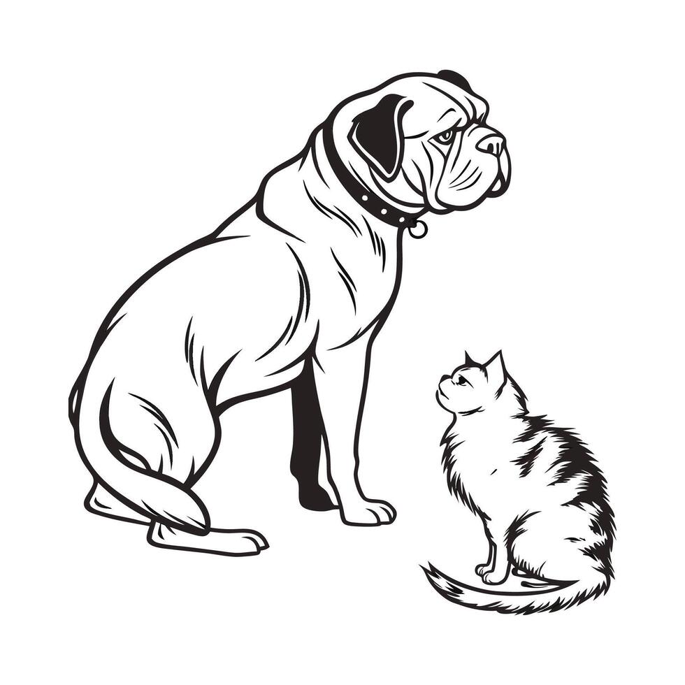 Dog and Cat Duo on White Backdrop vector