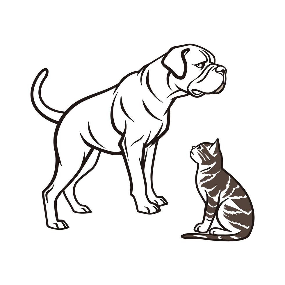 Canine and Feline Friendship on White Surface vector
