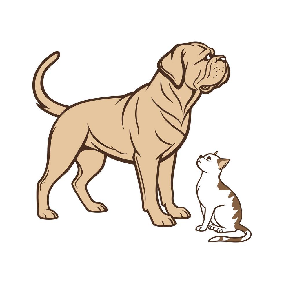 Playful Dogue de Bordeaux with Manx Cat vector