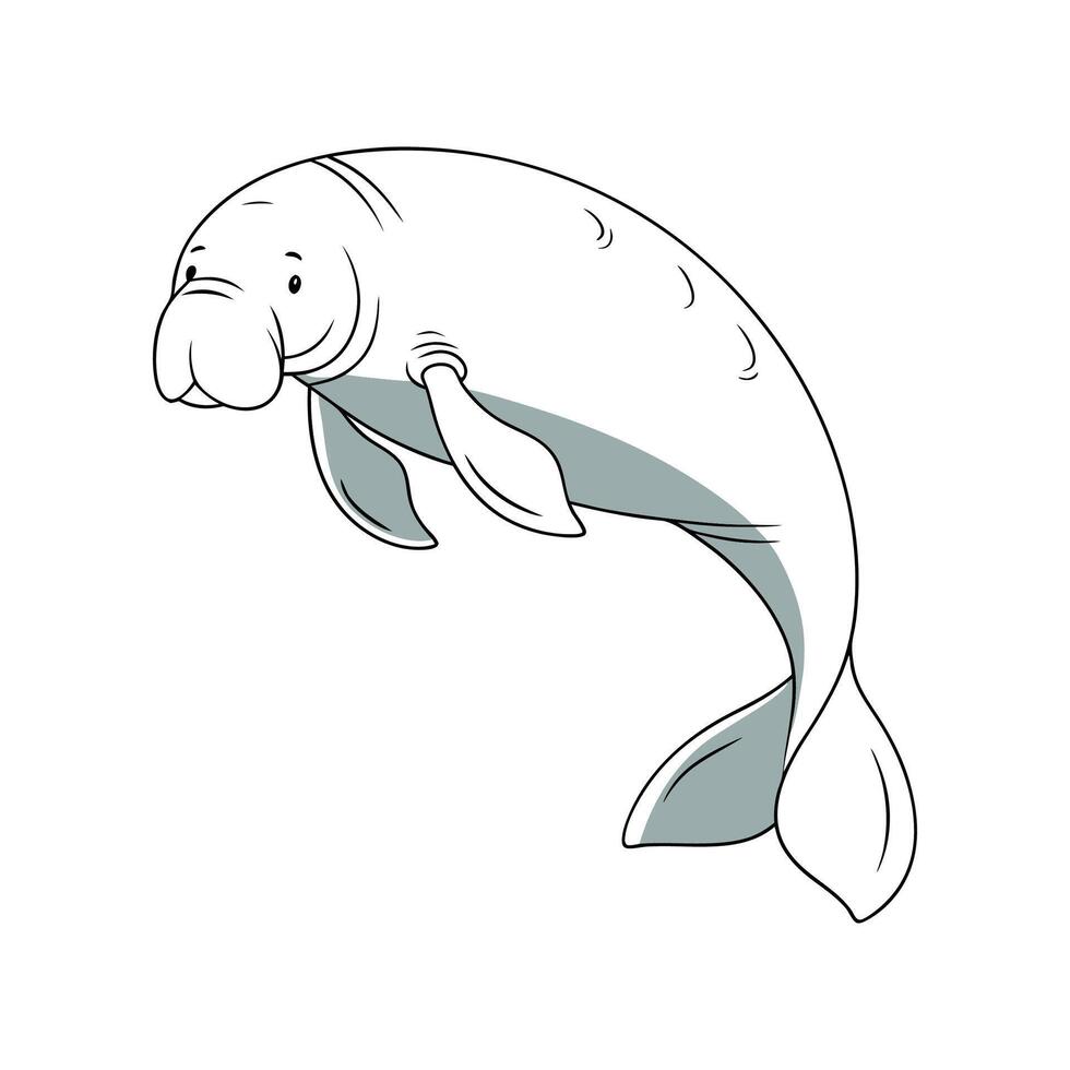 Elegant Dugong Swimming on Clean Canvas vector