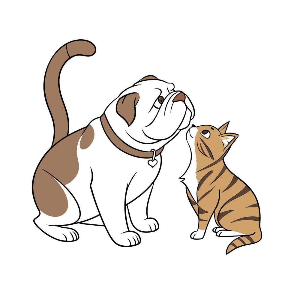 Bulldog and Manx Cat on a White Background vector