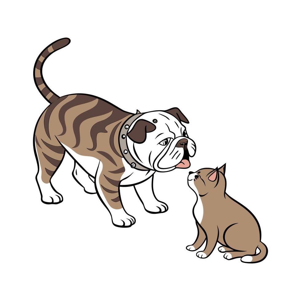 Charming Bulldog and Manx Cat Duo vector