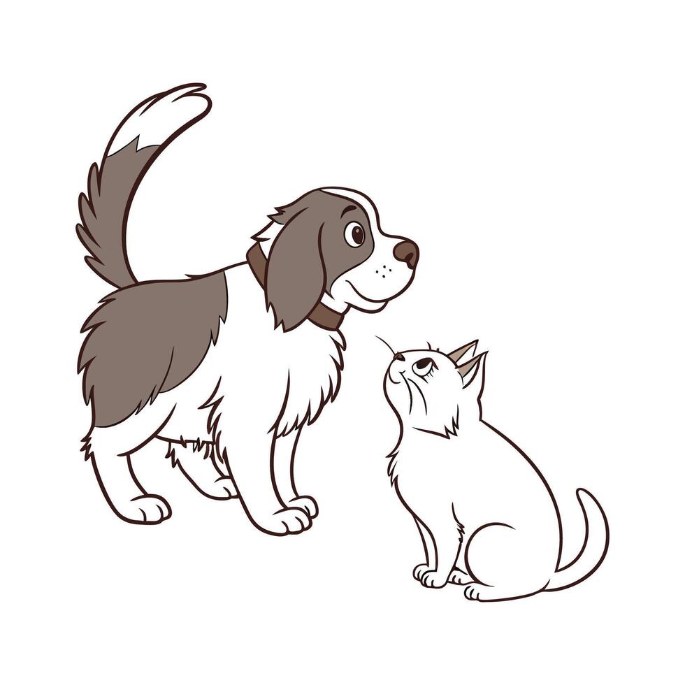 Beautiful Springer Spaniel and Manx Cat vector