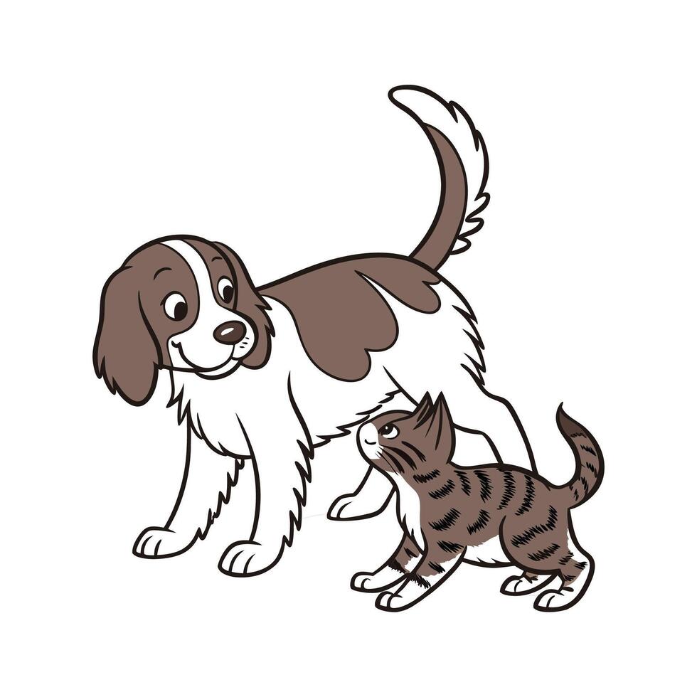 Charming Springer Spaniel with Manx Cat vector
