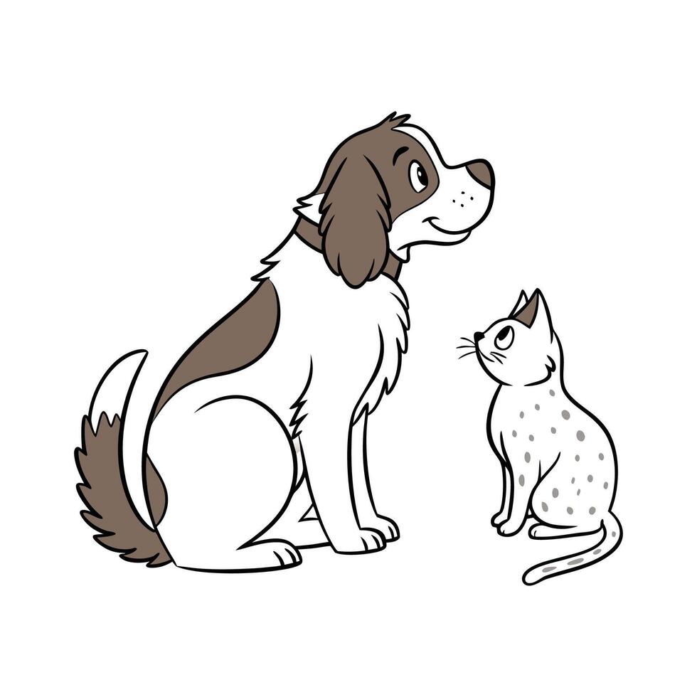 Charming Springer Spaniel with Manx Cat Duo vector