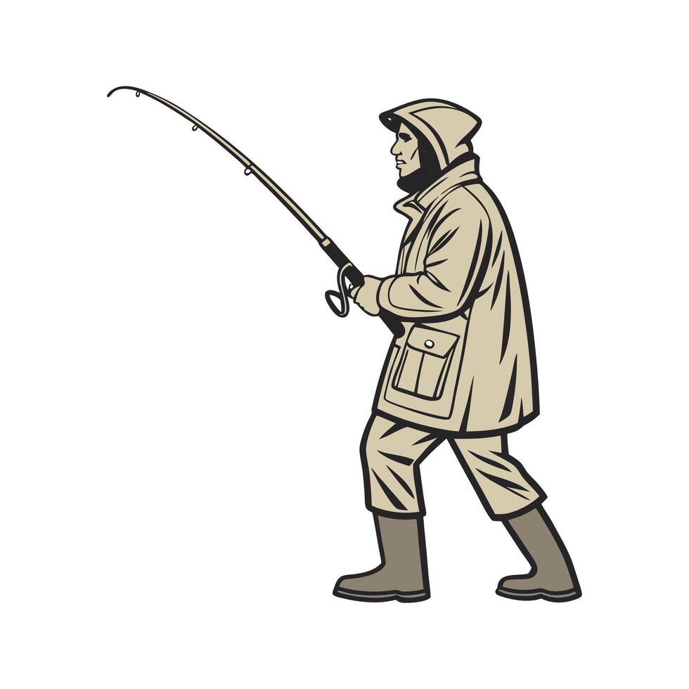 Charming Fisher Posed Against White Background vector