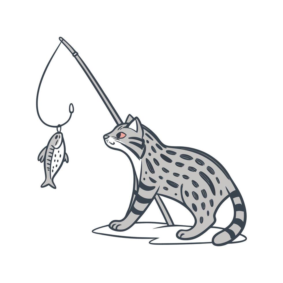 Fishing Cat on White Background Highlighting Their Playfulness vector