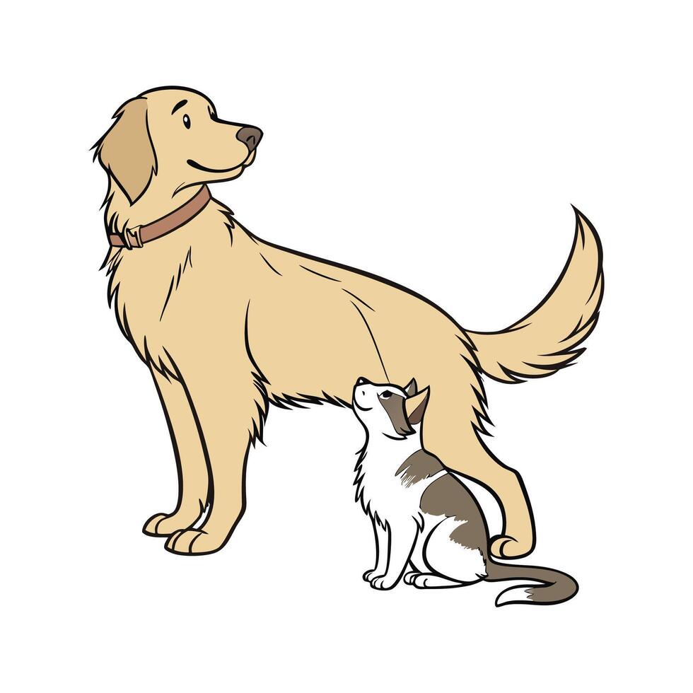 Charming Golden Retriever with Manx Cat vector