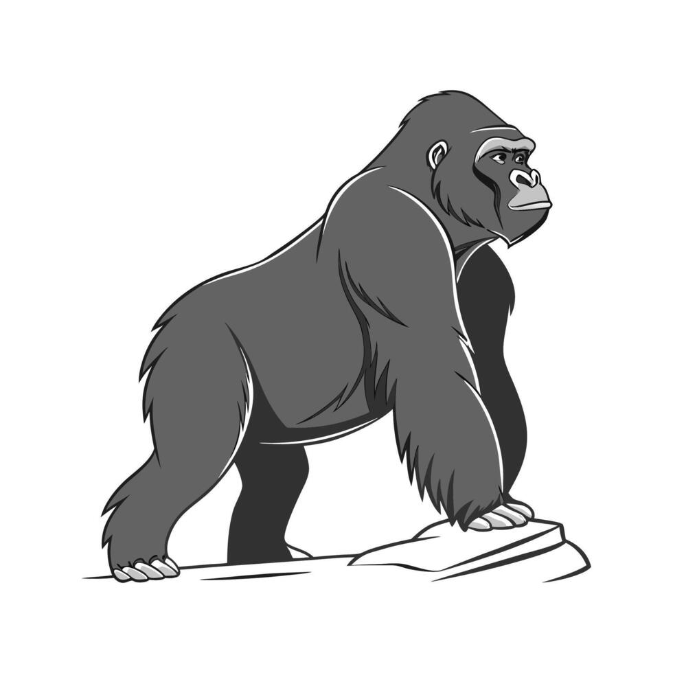 Impressive Gorilla Posed Against White Canvas vector