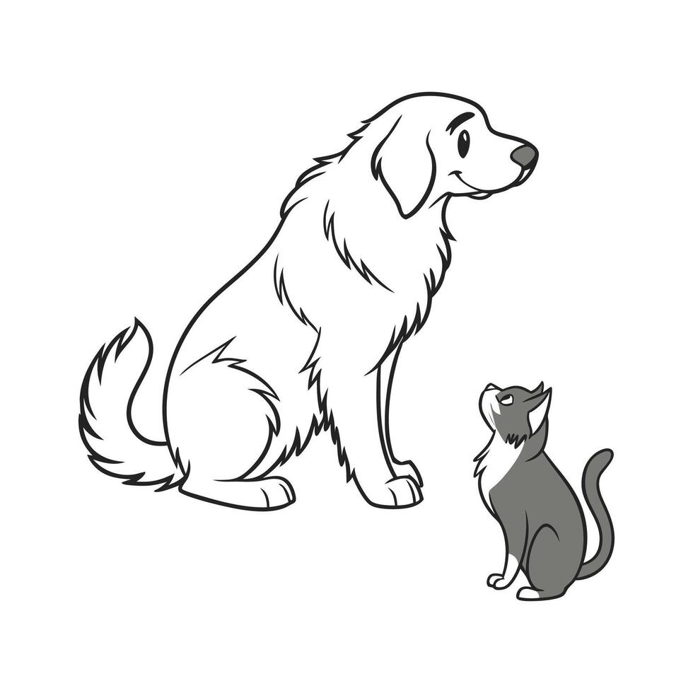 Charming Great Pyrenees with Manx Cat vector