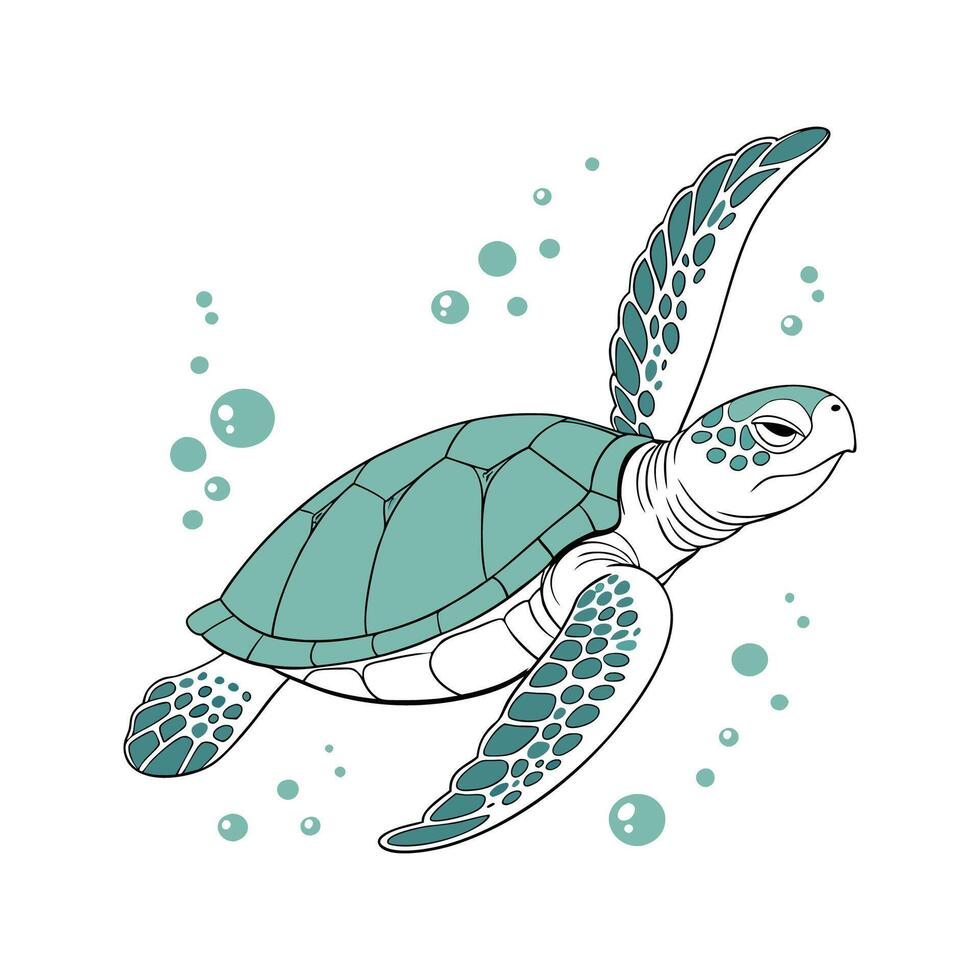 Charming Green Sea Turtle on Clean White Surface vector